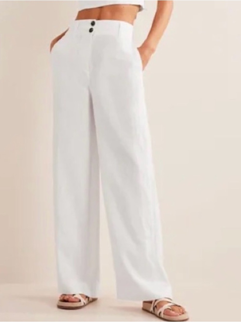 Boden sz 6R White Wide-Leg 100% Linen Pants like new condition